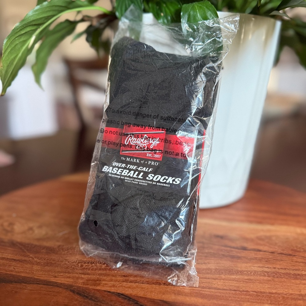 Rawlings Over-The-Calf Baseball Socks‎ Black Large - 2 Pairs